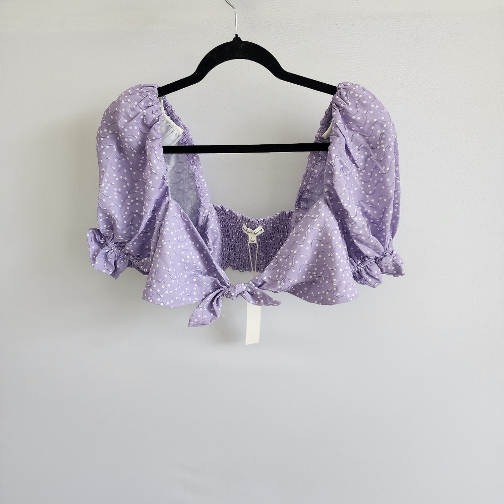 For Love And Lemons Purple White Polka Dot Chelsea Crop Top Size Large NWT - Picture 4 of 8